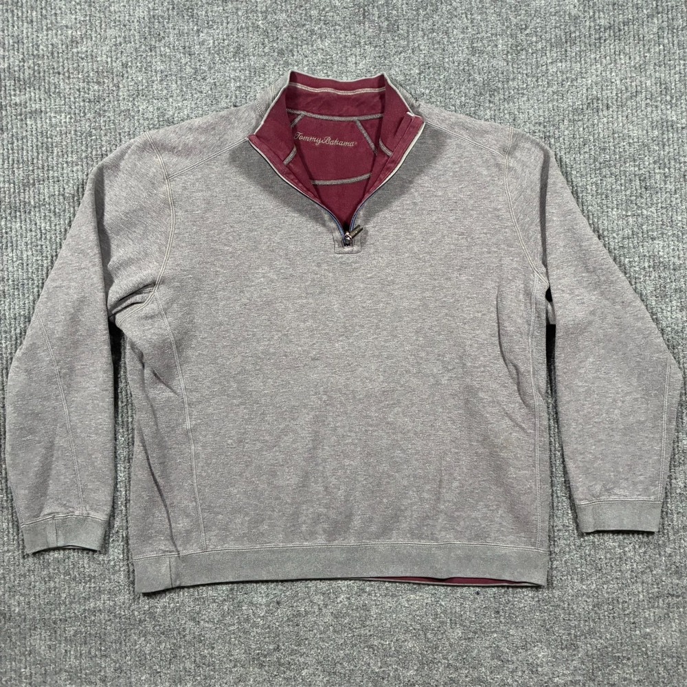 Tommy Bahama Mens Pullover Sweater Gray 1/4 Zip Outdoor 46" Chest Size